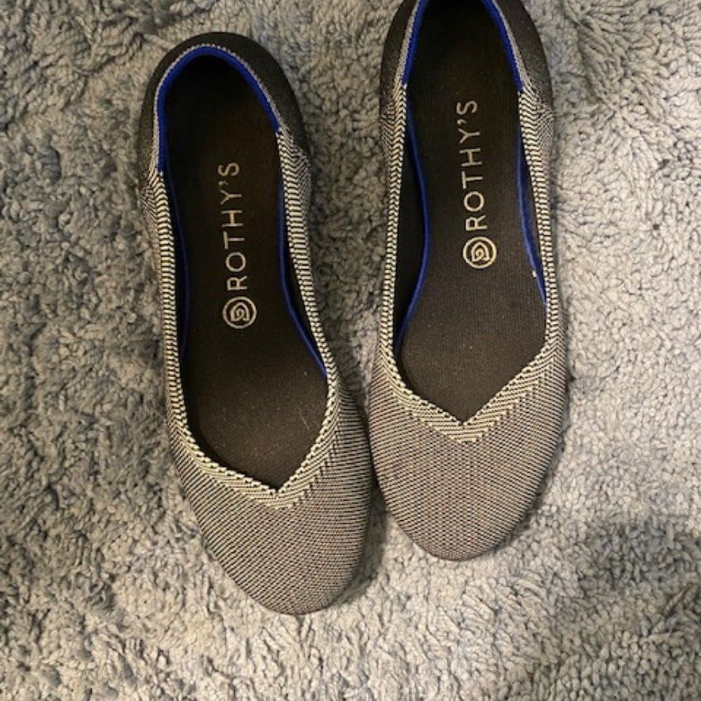 Rothy's Gray/Black Birdseye Round Toe Flats, size 10 1/2